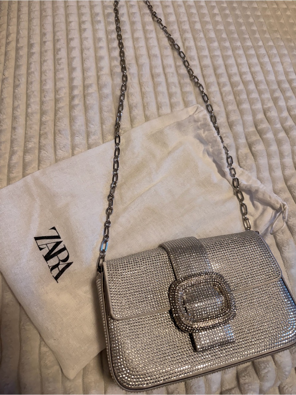 ZARA Silver Crystal Buckle Chain Crossbody Bag